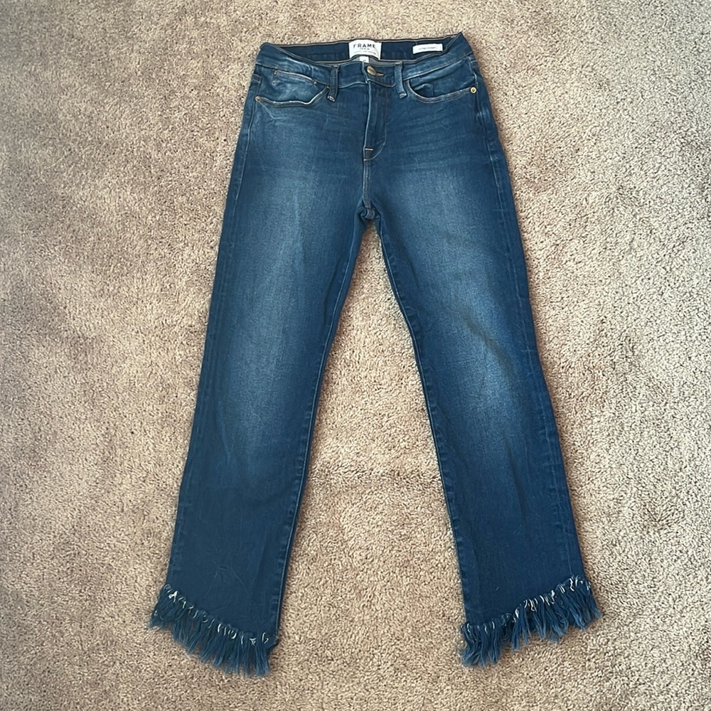 FRAME Le High Straight Fringe Hem Jeans